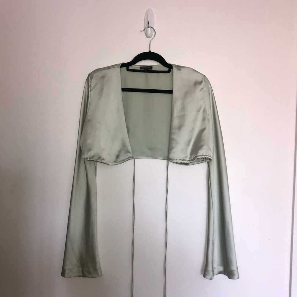Dynamite Pastel Green Satin Wrap Top - Picture 7 of 12